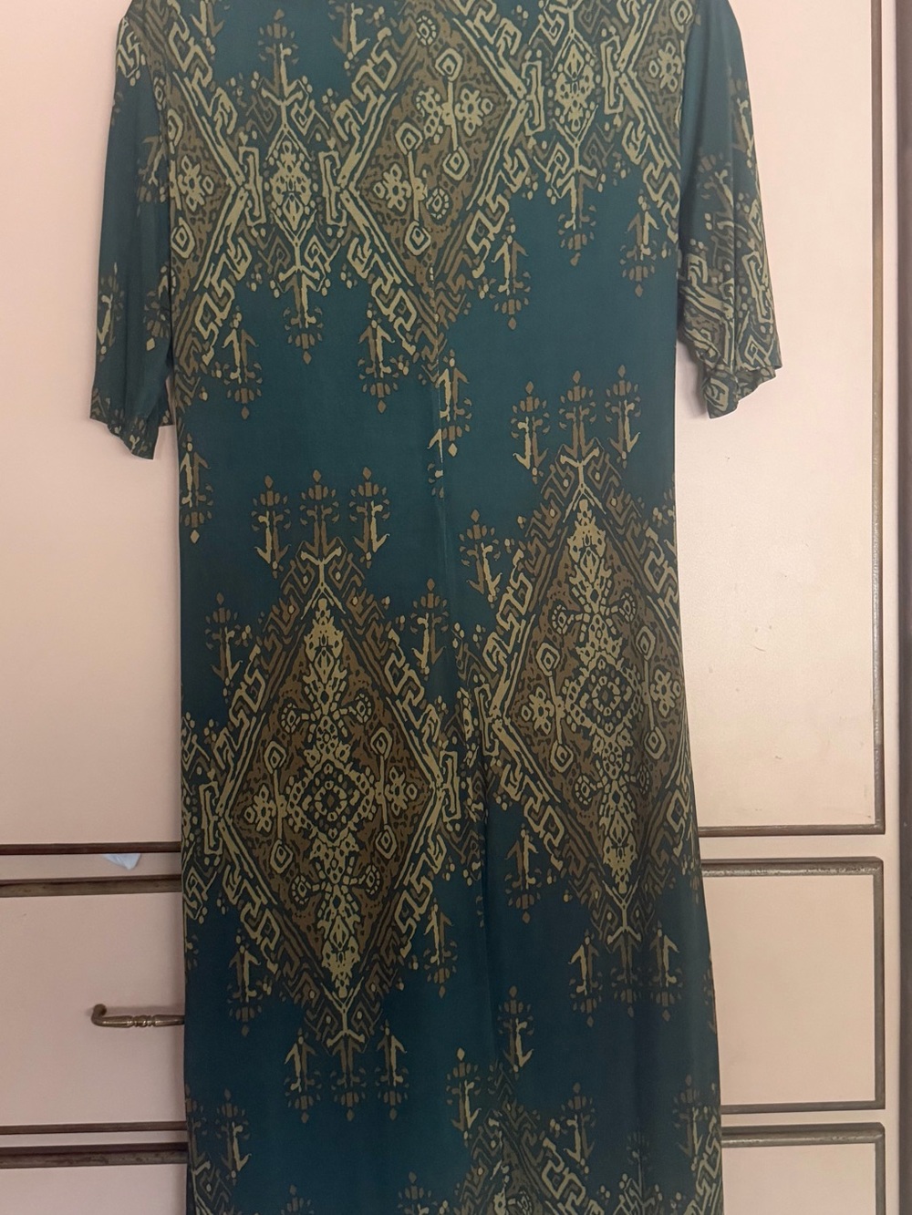 Calvin Klein Teal Maxi Dress with Olive Geometric Print